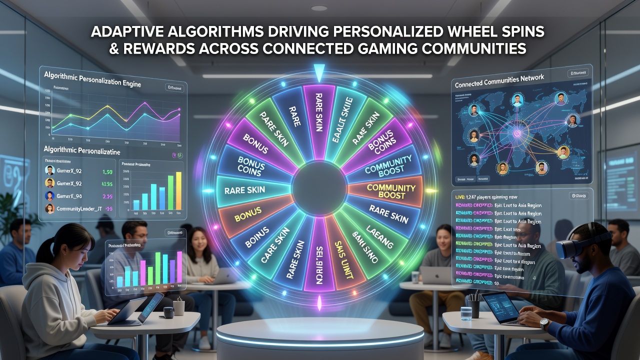 Network diagram showing data flow between connected gaming communities and adaptive reward algorithms
