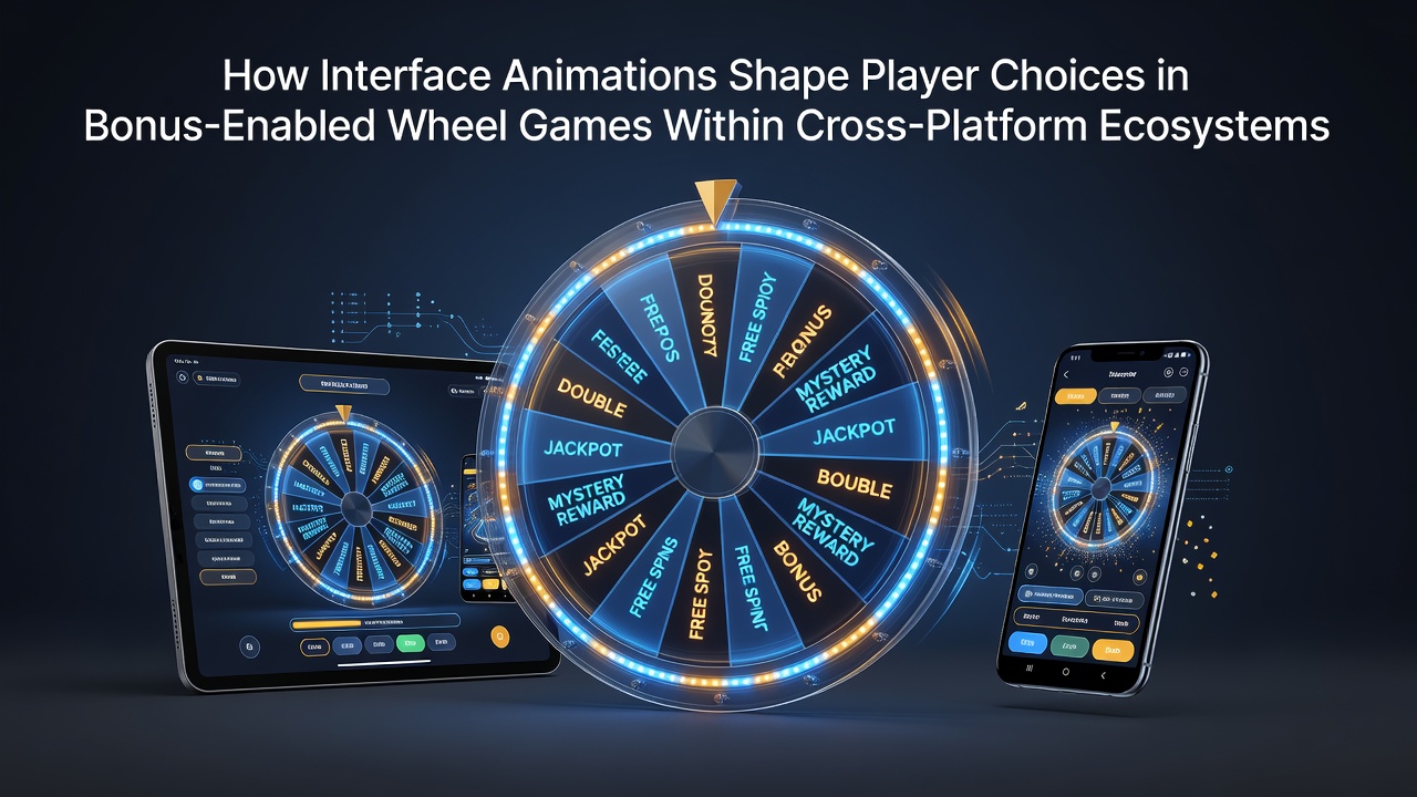 Interface animation showing a spinning wheel with bonus highlights in a cross-platform roulette game