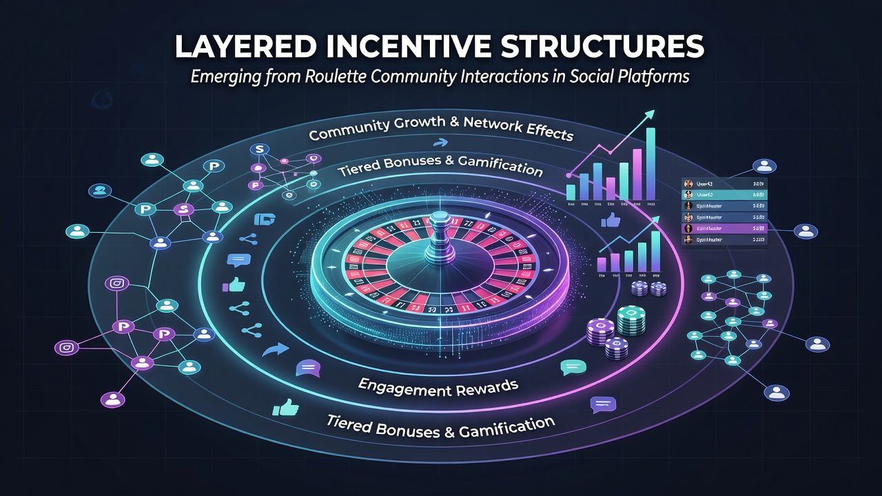 Diagram illustrating how community interactions build successive incentive layers in roulette social networks