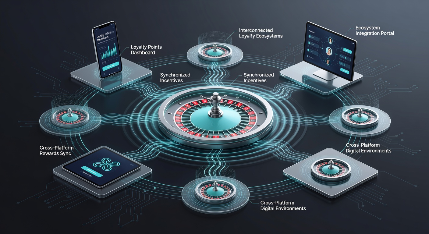 Network diagram showing interconnected loyalty systems linking multiple digital roulette platforms with synchronized incentive flows