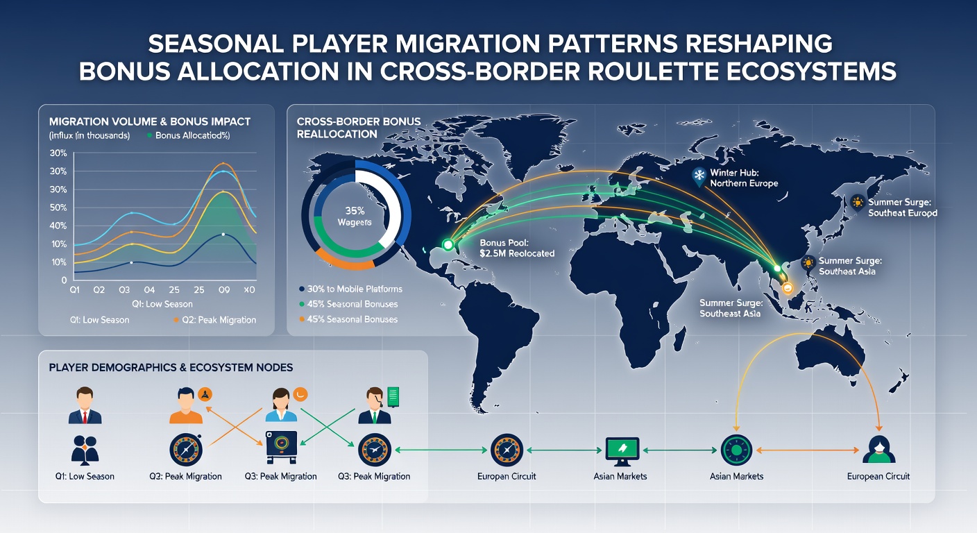 Cross-border roulette interface showing bonus adjustments during player migration