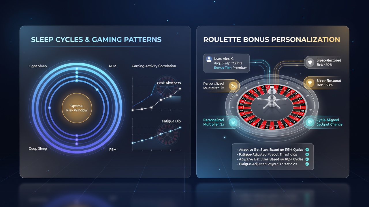 Analytics dashboard showing roulette bonus triggers synchronized with player sleep cycle data across multiple time zones