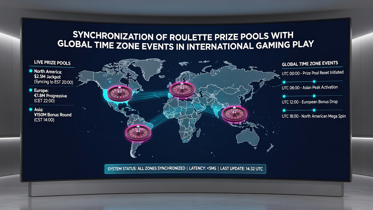 Dashboard view of international roulette prize pool metrics updating in real time across synchronized time zones