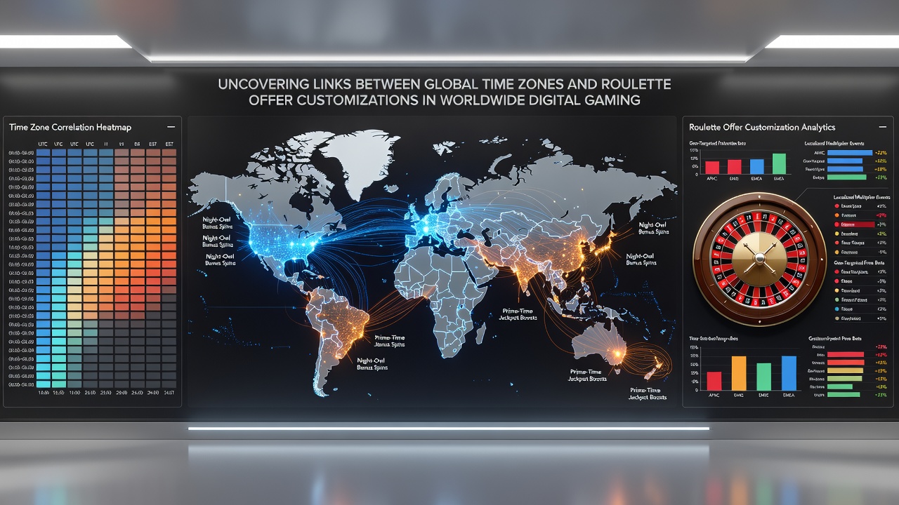 Analytics dashboard displaying time zone heatmaps alongside roulette bonus activation logs from multiple international servers