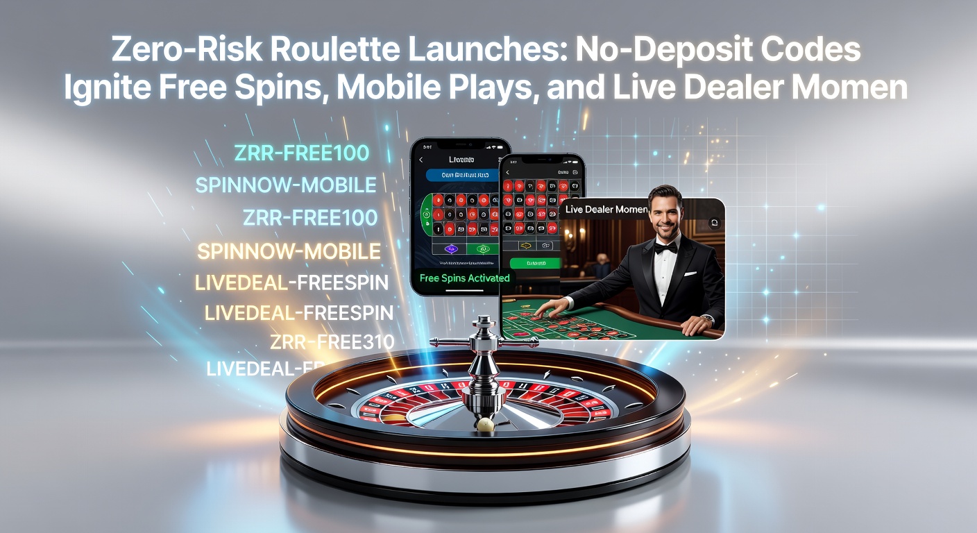 Dynamic roulette wheel spinning with no-deposit bonus overlay, highlighting free play options on mobile and live tables